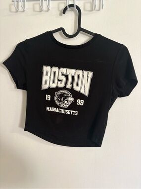 Black Boston Graphic Crop Tee